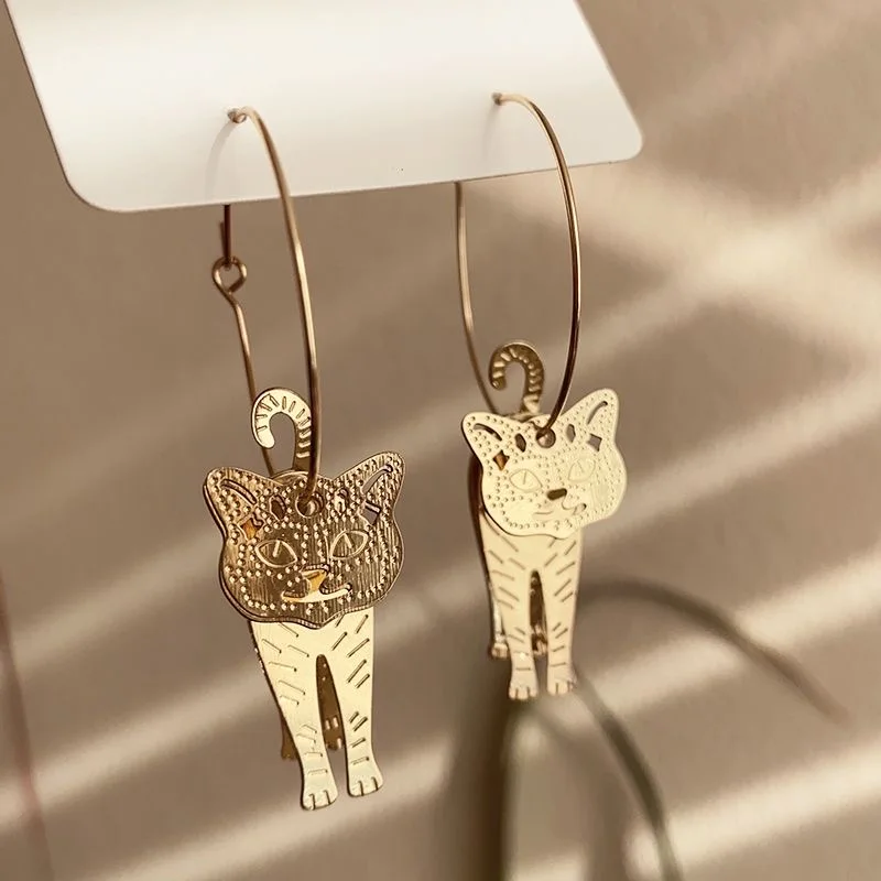 1 Pair Cute Cats Earring Big Hoop Party Personality Funny Decorative Drop Earring Accessories