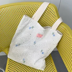 Borsa a tracolla in tela da donna con fiore ricamato scava fuori borse a mano da donna floreali borse per la spesa femminili semplici di grande capacità