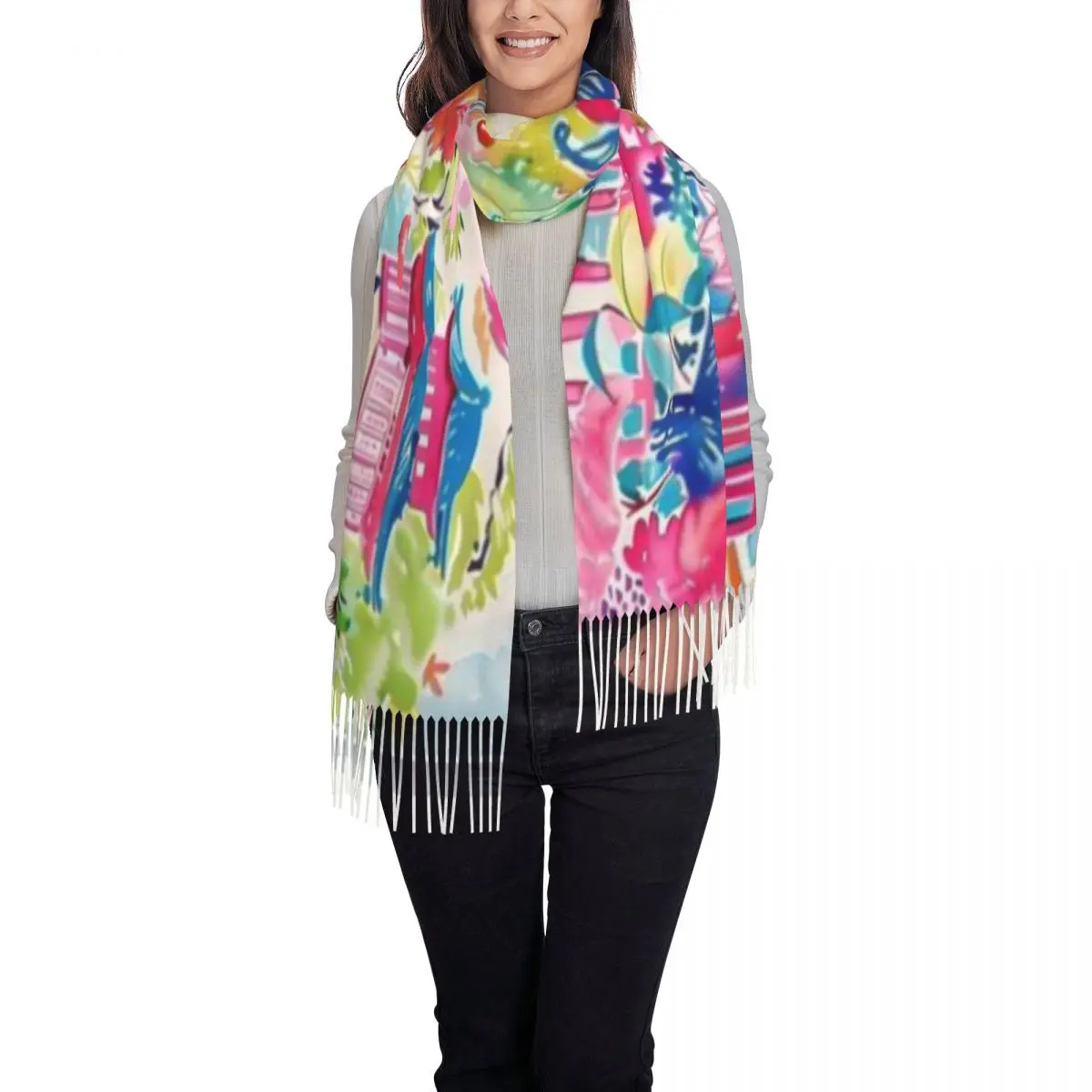 شال حديقة Chinoiserie وشاح شرابة