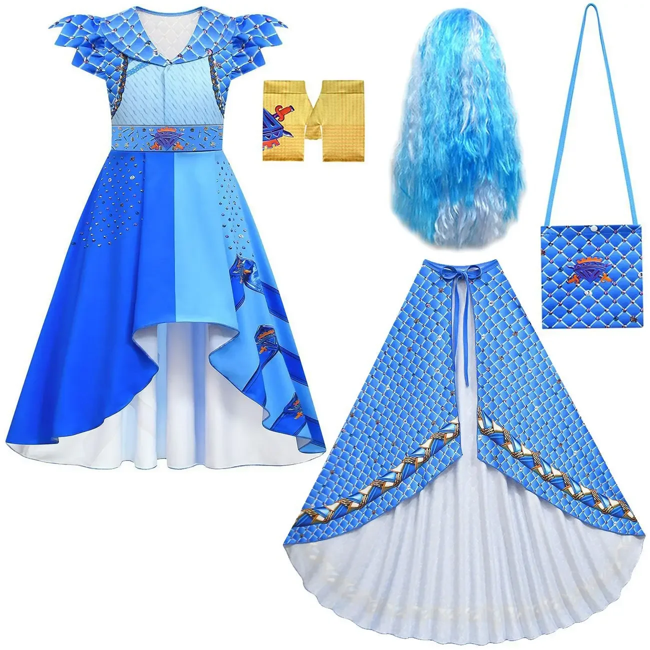 

Детское платье с рюшами из фильма для девочек, плащ, перчатки, парик, сумка, комплект, Рождественский костюм для ролевых игр на Хэллоуин