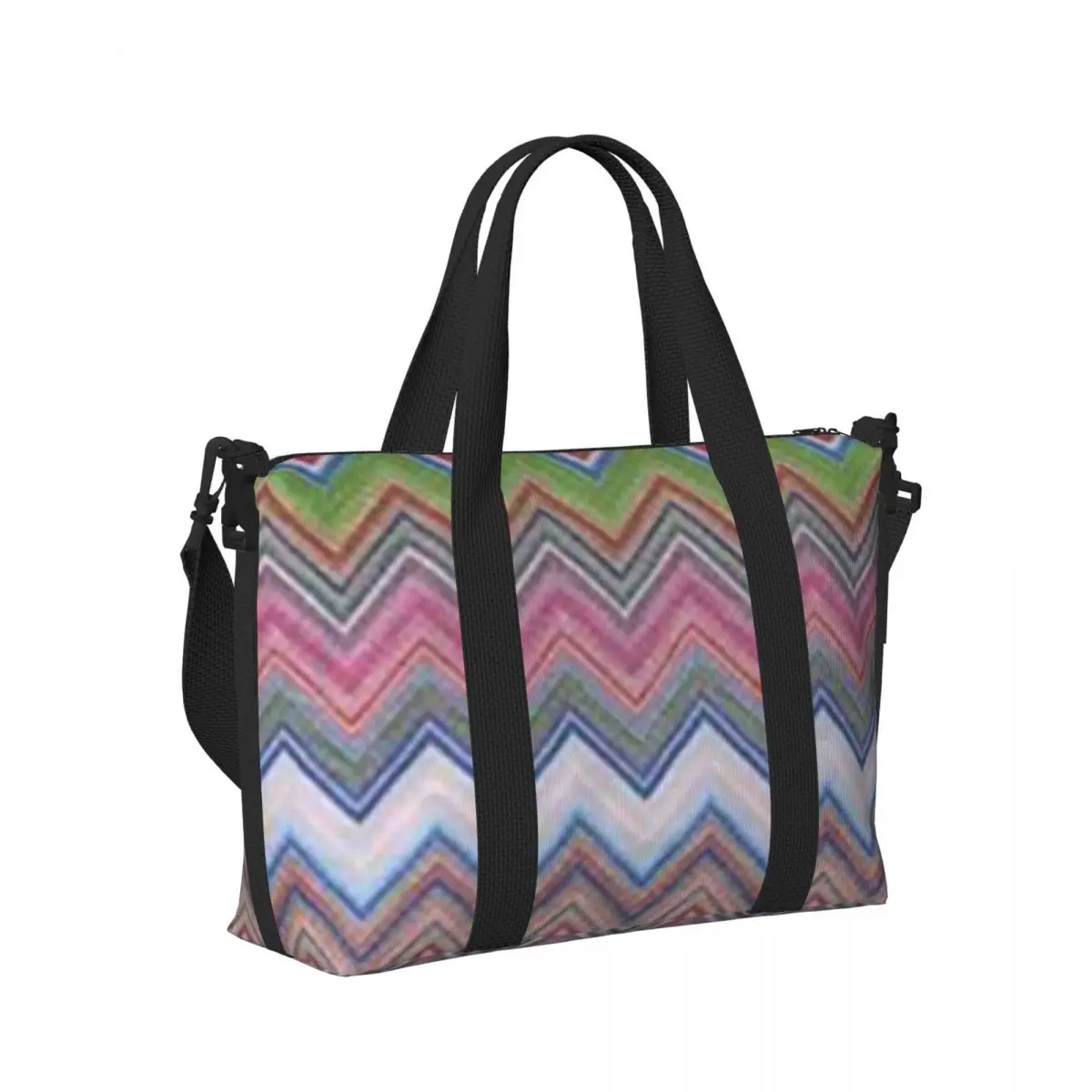 

Boho Chic Modern Zigzags Geometric Multicolor Beach Travel Bag Tote Bags for Gym Yoga Women Shopping Duffle Shoulder Bag