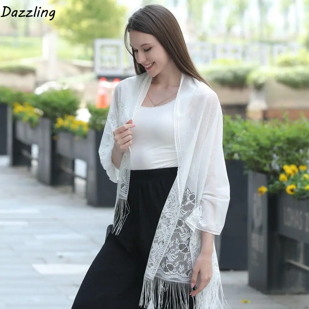 

Милая повседневная шаль с солнцезащитным кремом, шаль Cheongsam с кисточками для женского платья, шаль, пляжная пряжа, кружевной шарф, шаль невесты, женский шарф