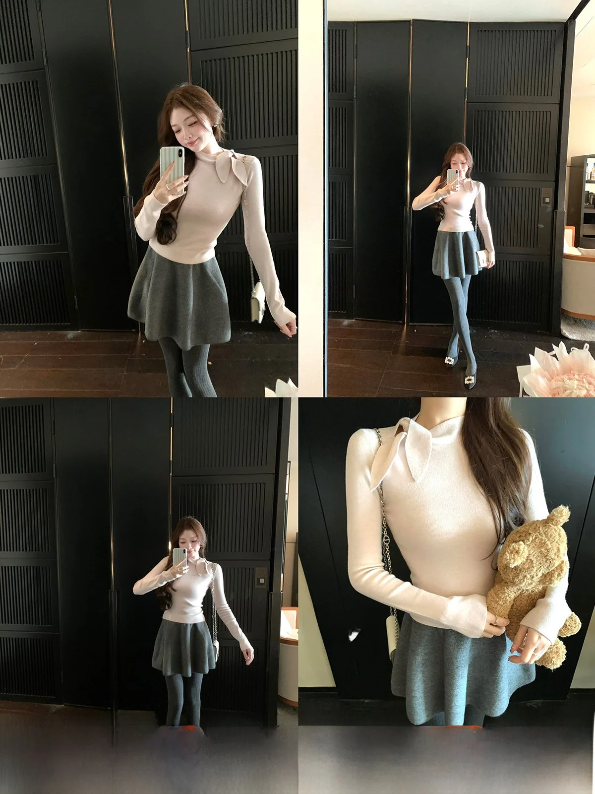 

Юбка ThePeachOfficial Milan Cherry Blossom, высокая талия, А-силуэт, из грубой шерсти, класса люкс, для повседневной носки и офиса, из смесовой шерсти