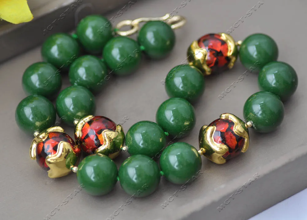 20inch 25mm Green Round Jade Flame Murano Glass Necklace Custom Jewelry (Z13345)