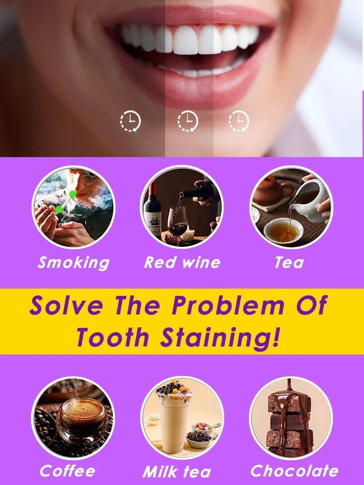 Purple Teeth Whitening Toothpaste Products Tooth Stain Brightening Essence Care Oral Fresh Breath
