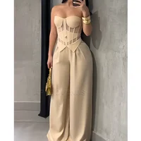 Women's Sexy Strapless Solid Color Jumpsuit Slimming High Waist Wide Leg Long Pants Elegant Party Romper Classy Clubwear Outfit - Image 6
