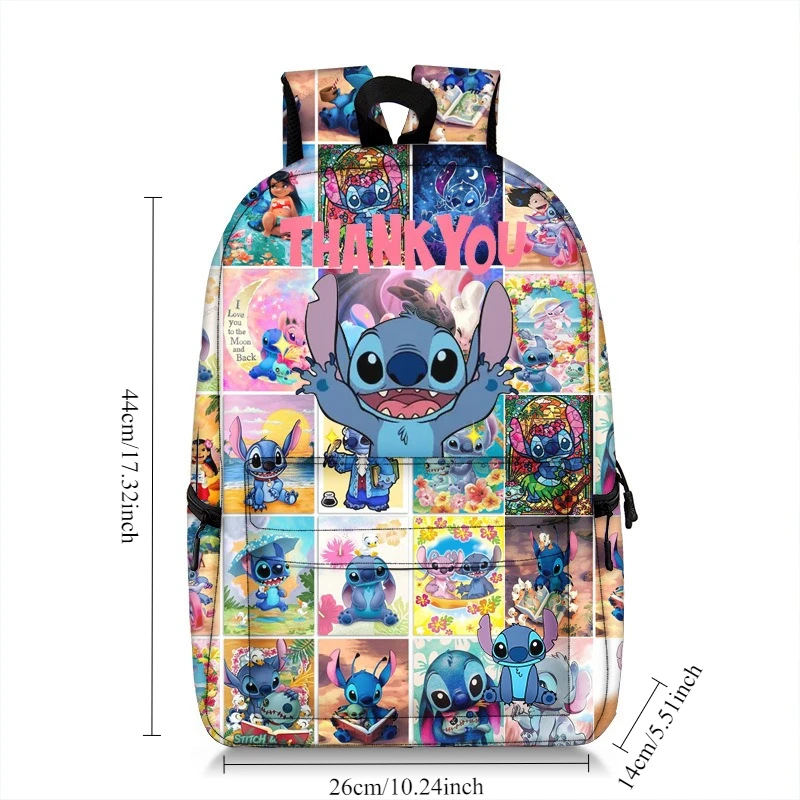 Sac à dos Disney Stitch en Polyester imprimé dessin animé, grande capacité, bretelles rembourrées pour garçons et étudiants, cadeau d'anniversaire