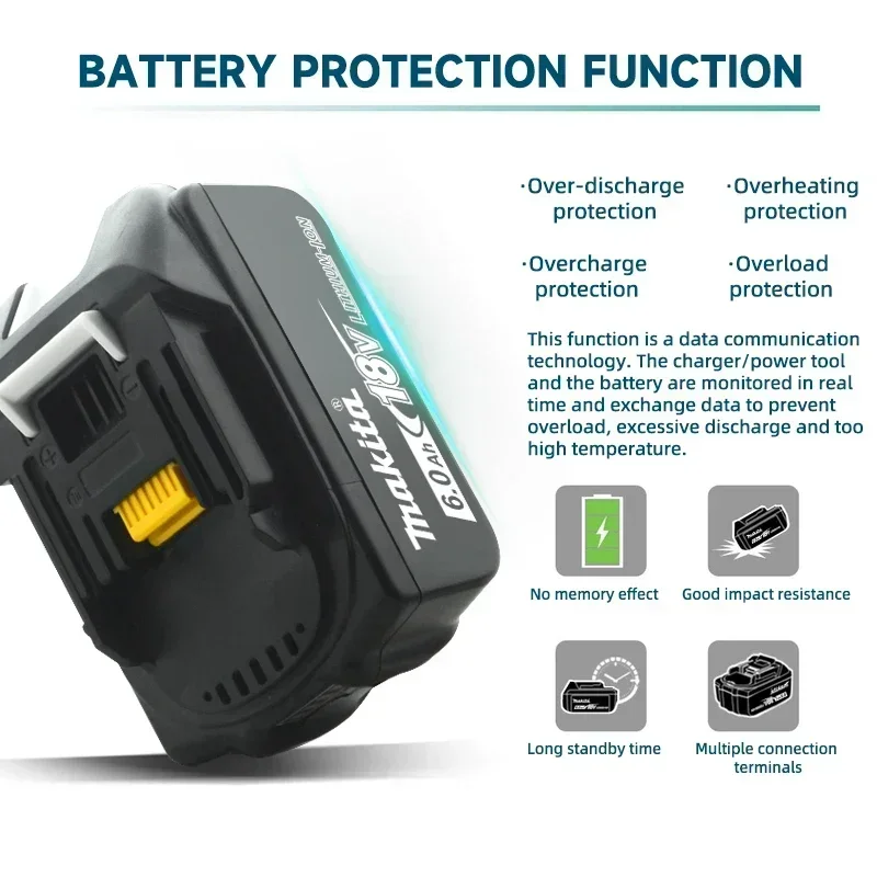 Genuine For Makita 18V 6ah Rechargeable Lithium Ion Battery With Battery indicator BL1830 BL1840 BL1850 Power Tool Battery