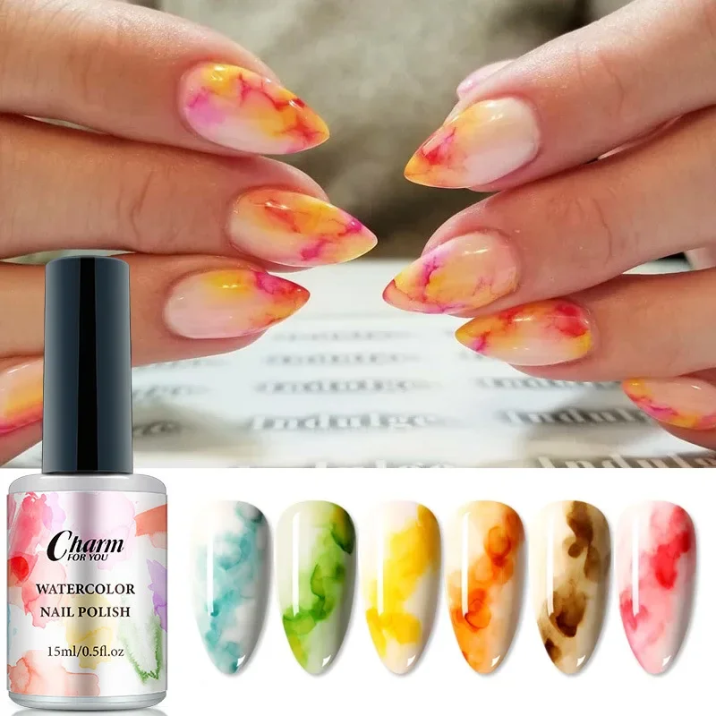 12 Colors Water Color Marble Ink Natural Dry UV Lacquer Varnish For Nail Art 15ML Halo Dye DIY Color Blossoming Effect