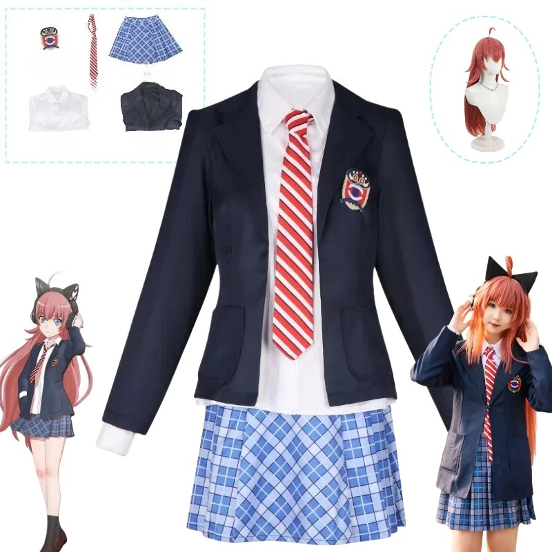 

Anime Tamade Chiyu Cosplay Costume White Shirt Black Coat JK Skirt School Uniform Red Wig Full Set for Women Girls Party