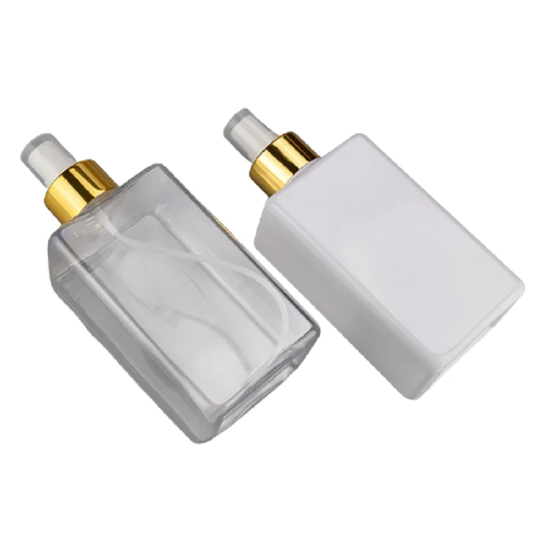 Mist Spray Bottle 300ML Empty Plastic Square Gold Collar White Spray Pump 15Pcs Refillable Cosmetic Container Plastic Bottles