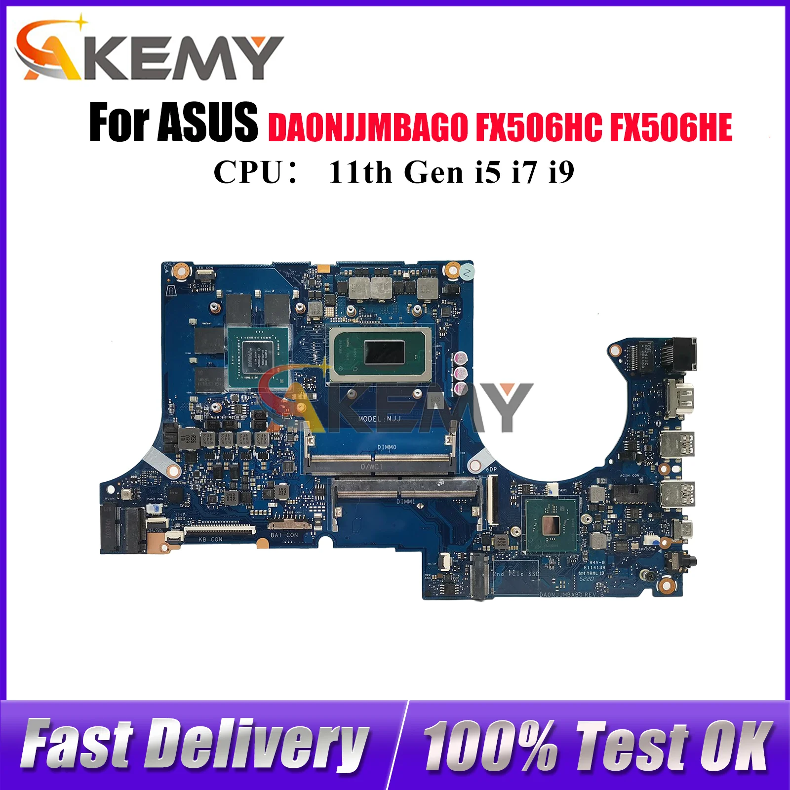 

DA0NJJMBAG0 Laptop Motherboard For ASUS TUF Gaming FX506H FX506HE FX506HF FX506HC Mainboard With 11th Gen i5 i7 i9 tests OK stk