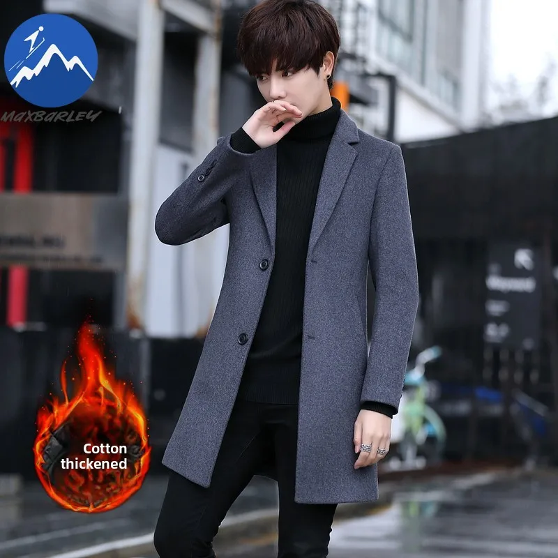 Maxbarley Mens Wool Jacket Fashion Single Breasted Working Warm Trench Coat Hiking Breathable Thickened Windproof Outerwear