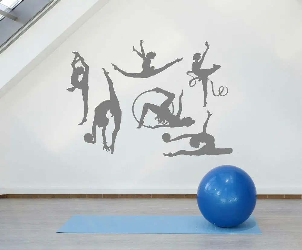Gymnastics Girls Pattern Vinyl Wall Decals Girls Room Decor Athlete Sport School Dancing Girls Stickers Bedroom Posters P58