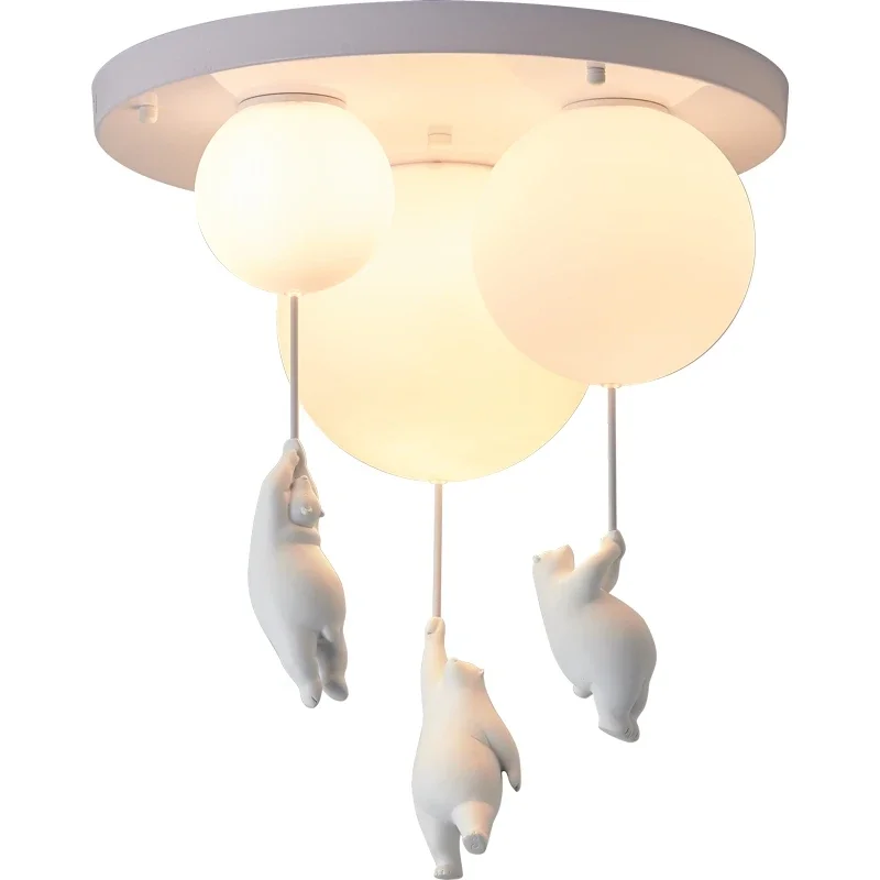 

Modern Polar Bear Pendant Chandelier Creative Mike White Glass Ball Resin Indoor Kid Children Kindergarten Hanging Led Lamp