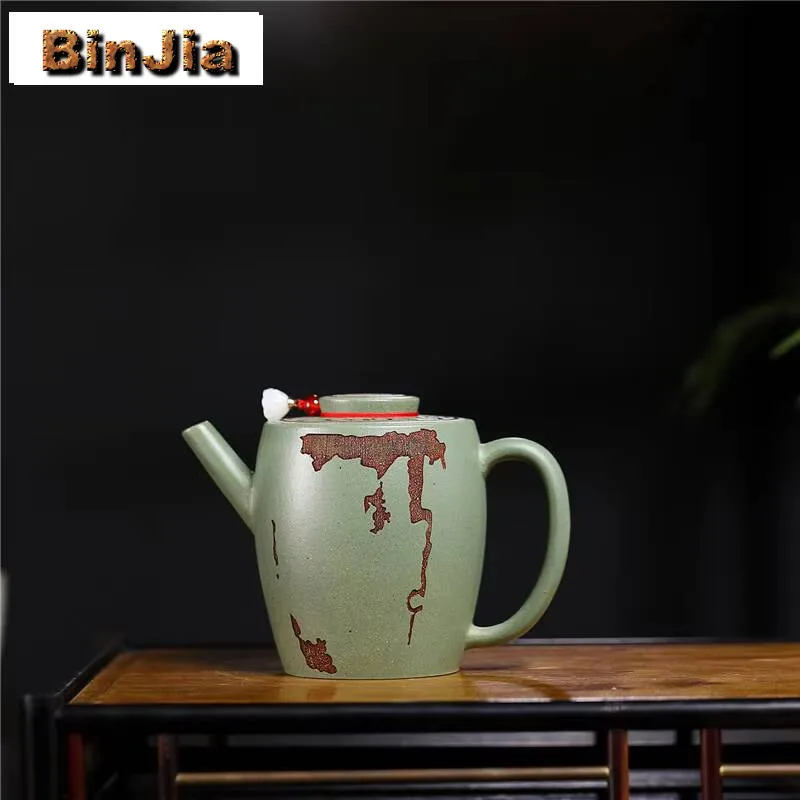 

180 мл Ретро Исин Фиолетовые Глиняные Чайники Ручной Работы Большой Колесный Горшок Сырой Руд Горох Зеленый Грязевой Чайник С Фильтром Чайный Набор Zisha