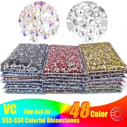 14400 Uds. Venta al por mayor de diamantes de imitación de cristal AB sin fijación por calor en paquete a granel SS3-SS20 de cristal brillante para boda de uñas F0228