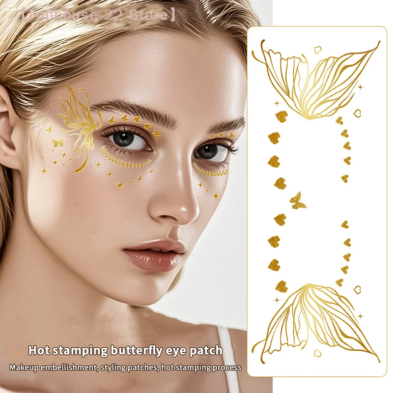 

【MAX-22】Butterfly Glitter Stickers Face Tattoo Flash Gold Temporary Metalic Tattoos Waterproof Makeup Decals