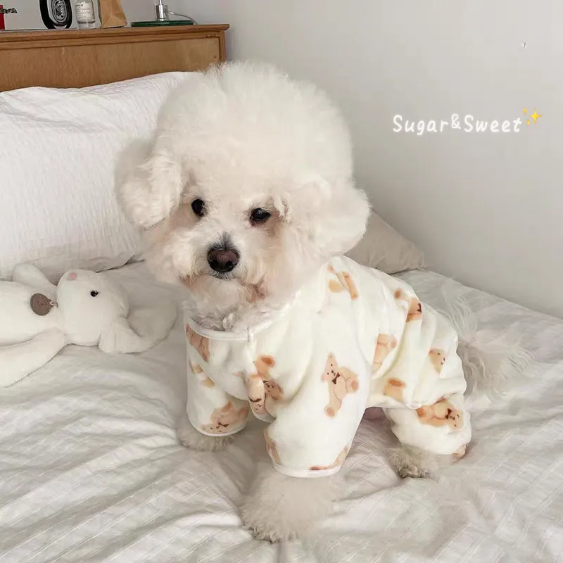 

Dog Clothes Pet Clothes Teddy Bear Hoodies Thickened Winter Four Legged Clothes Dog Clothing Cat Clothe Flannel 2025 New