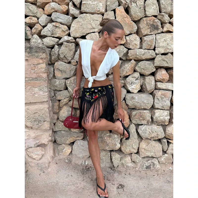Women's Peach Fringe Bodycon Skirts Women Sexy V-shape Gold Fringe Slim Fit Midi Skirt 2026 Summer Beach Vacation Outfit New 32 S2af131ff9b51413086365e54bd5e07a9L