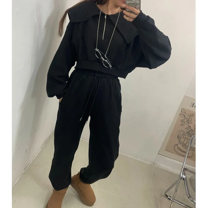 

Faionable повседневная толстовка с капюшоном и брюки-стринги, комплект из двух предметов, женская дизайнерская молодежная толстовка на молнии с большим воротником