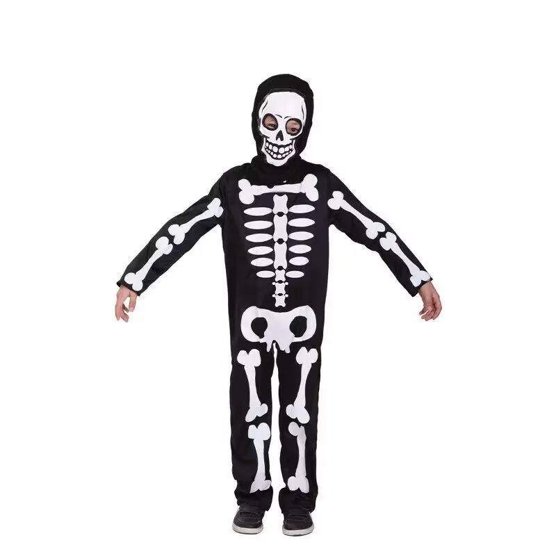 Ropa de Cosplay Unisex para niños, ropa con estampado de esqueleto, manga larga, una pieza, para exteriores, para Halloween, 2024