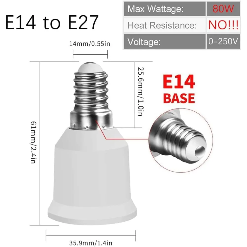 JOYINLED 1/10/20PCS E14 to E26 E27 Light Socket Adapter Screw Lamp Bulb Holder Converter for LED CFL Household Lighting, White