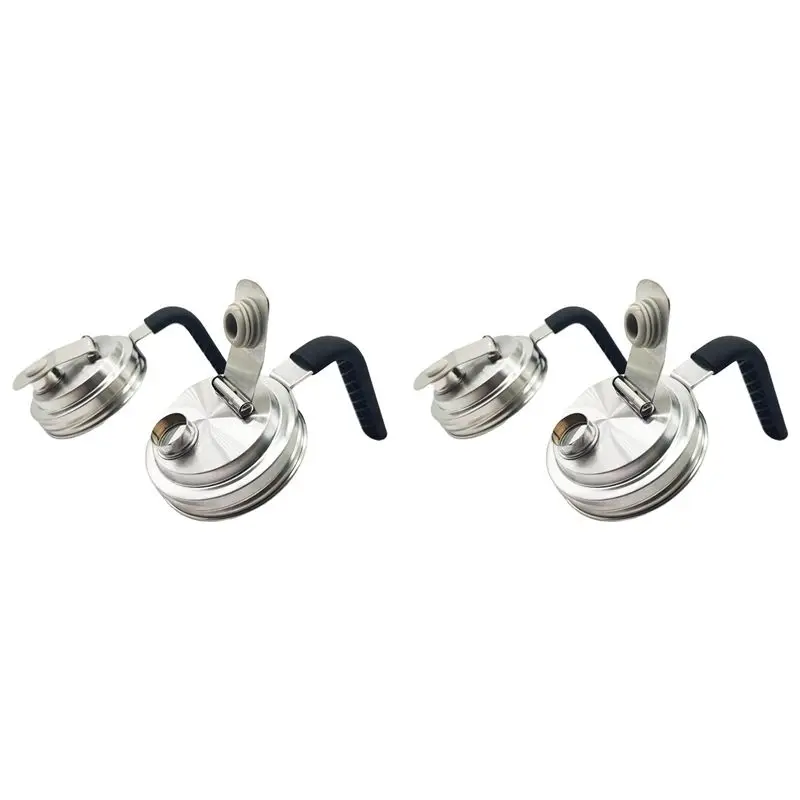 AS60-4Pc Stainless Steel Wide Mouth Mason Jar Flip Prouting Spout Lids With Handle For Wide Mouth Mason Jars