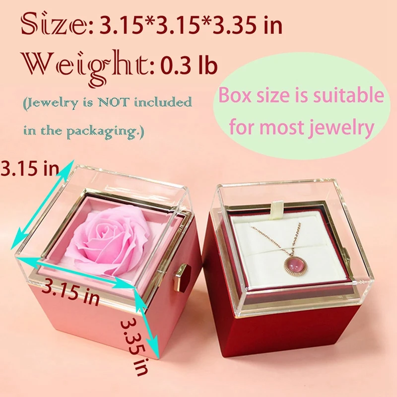 Joyero de terciopelo con caja de anillo rosa gira 360 °   Día de San Valentín Día de la Madre Para Regalos Románticos Azul Lago