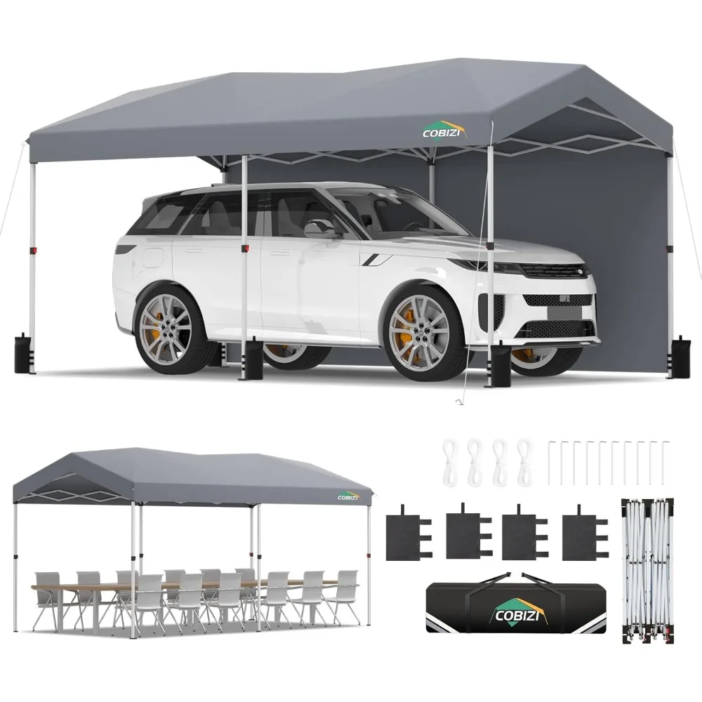 

10x20 Pop-out Awning with One-touch Central Locking, Portable Garage with 2 Side Walls, Customizable