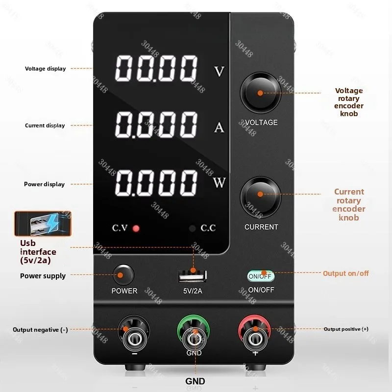 

Adjustable DC Power Supply SPPS-C30V10A Digital Voltage Display for Electroplating Battery Charging and Repair