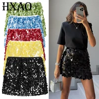 HXAO Mini faldas de lentejuelas para mujer otoño 2025 negro verde rojo amarillo azul falda Sexy línea de brillo falda de baile faldas de Navidad