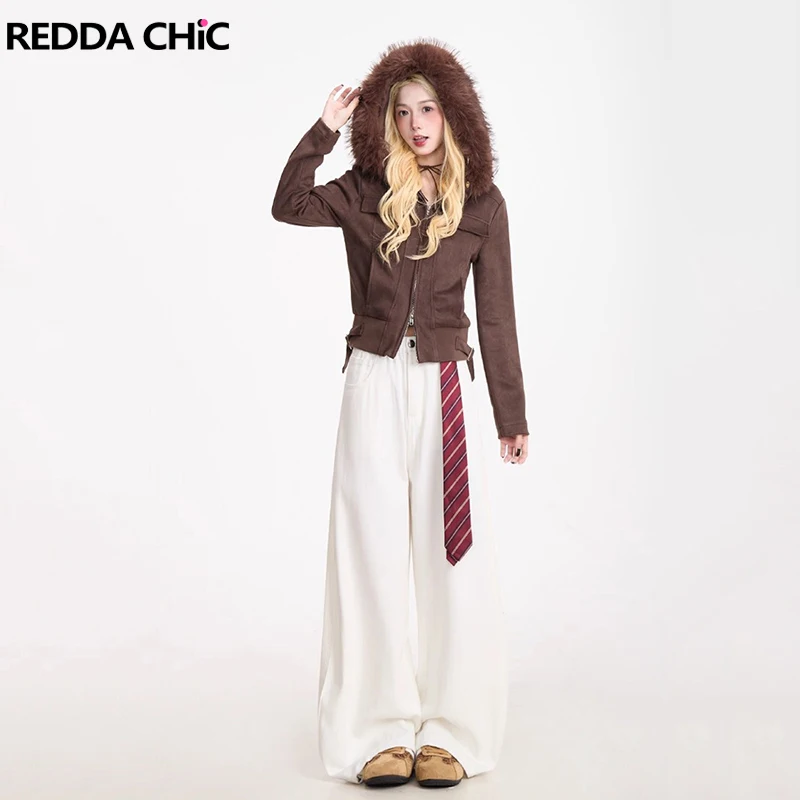 

REDDACHiC мото замшевая кожаная куртка-бомбер женская винтажная лоскутная флисовая утепленная куртка с тонкими карманами осенне-зимняя верхняя одежда