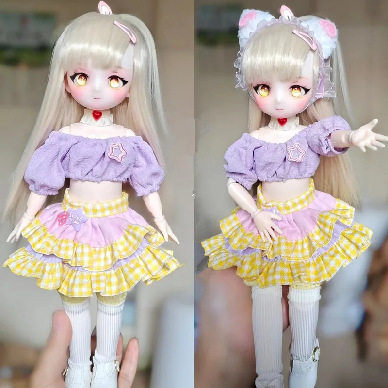 

28cm Baby Girl 1/6 Bjd Witch Dolls Full Set Vanilla Anime Doll Dress Up Children Toys for Girls