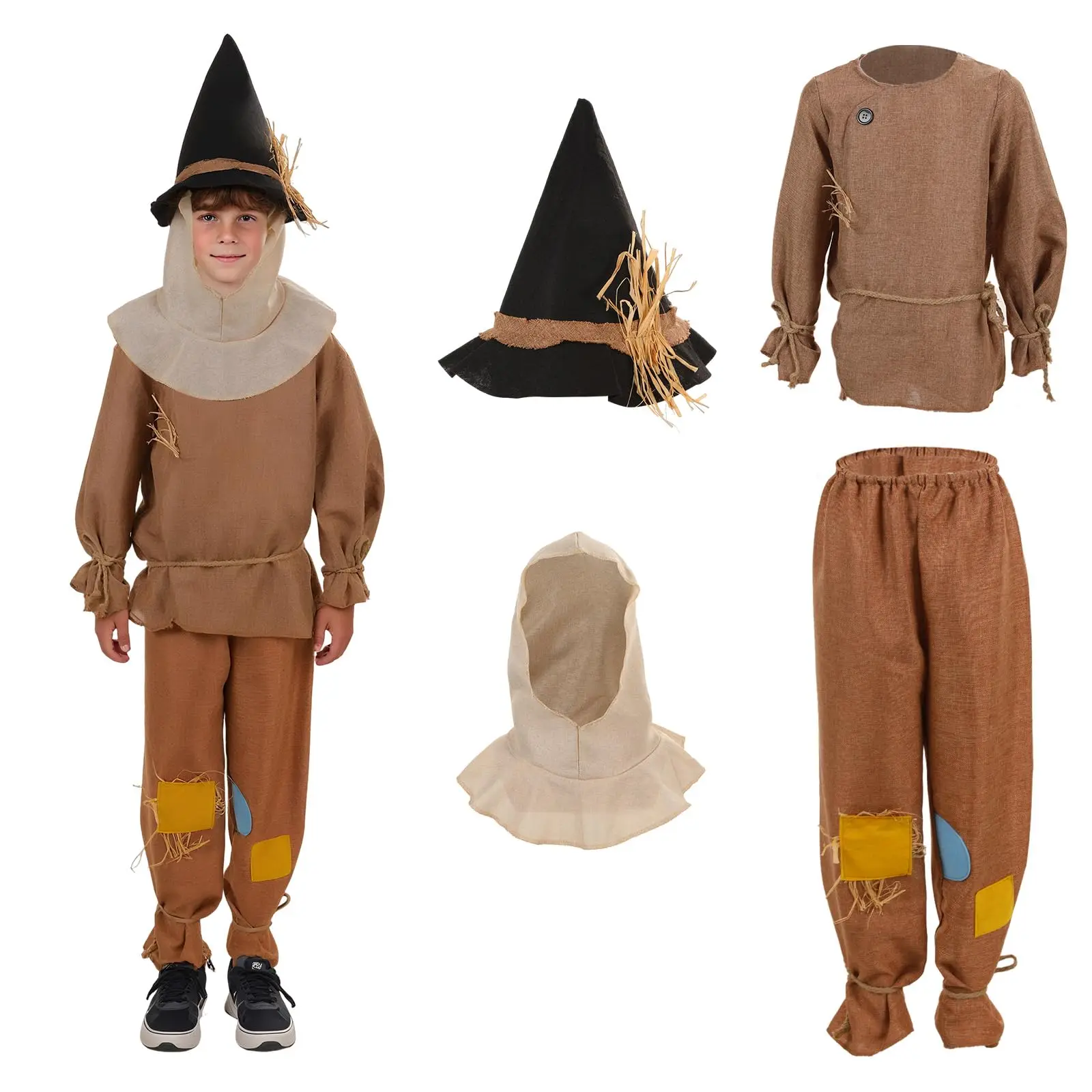 Disfraz de espantapájaros para niños y niñas con sombrero de paja, accesorios de disfraz de granjero, vestido de fiesta de Halloween elegante