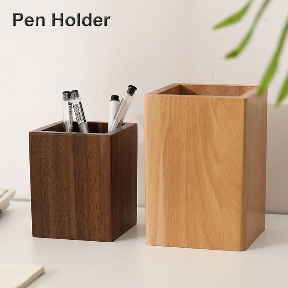 Wooden Stationery Organizer Square Pen Holder Pencil marker ballpoint Walnut Wood Desk Decoration Stationery up Brushes Offices