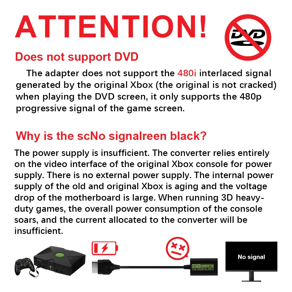 HDMI Adapter Converter for Original Xbox Console，XBOX to HDMI Converter HD Link Cable Xbox TO HDMI TV Plug and Play