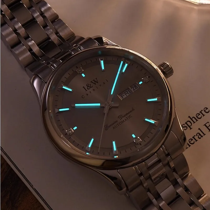 

КАРНАВАЛ Брендовые механические часы Роскошный сапфировый календарь MIYOTA Механизм Автоматические наручные часы Водонепроницаемые для мужчин Montre Homme