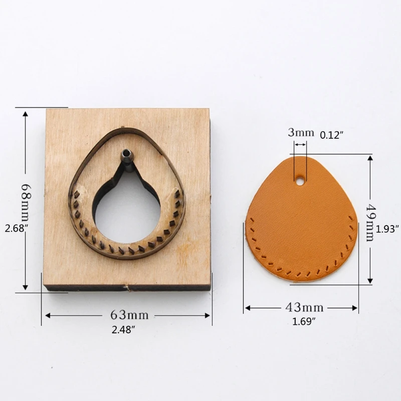 RFID Key Fob Leather Tag Leather Template Wooden Punching Die Cutting Mould Teardrop Keychain Holder Leather Mold Crafts