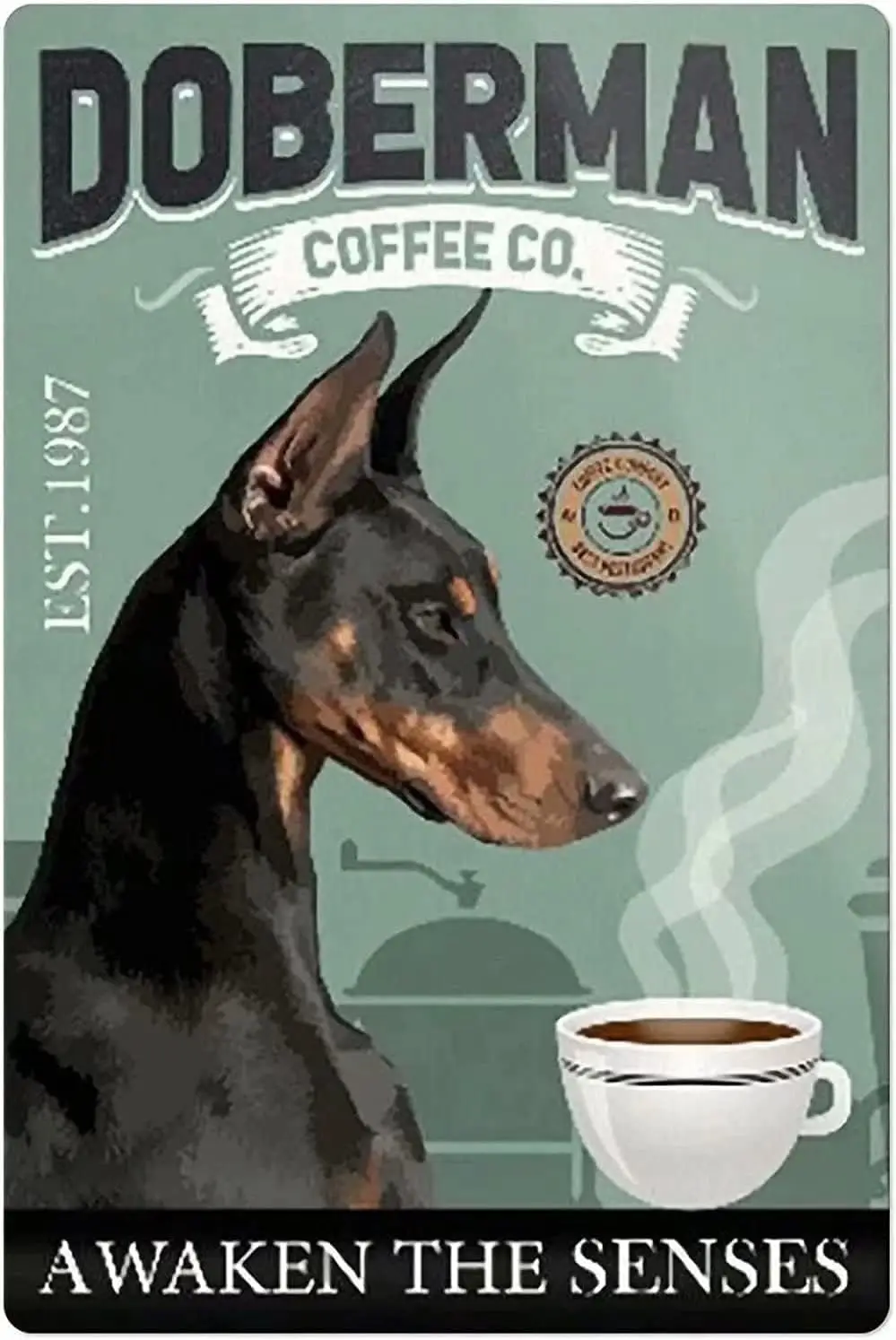 Doberman Metal Tin Sign Doberman Coffee Co. Funny Poster Cafe Living Room Kitchen Bathroom Home Art Wall Decoration Plaque Gift