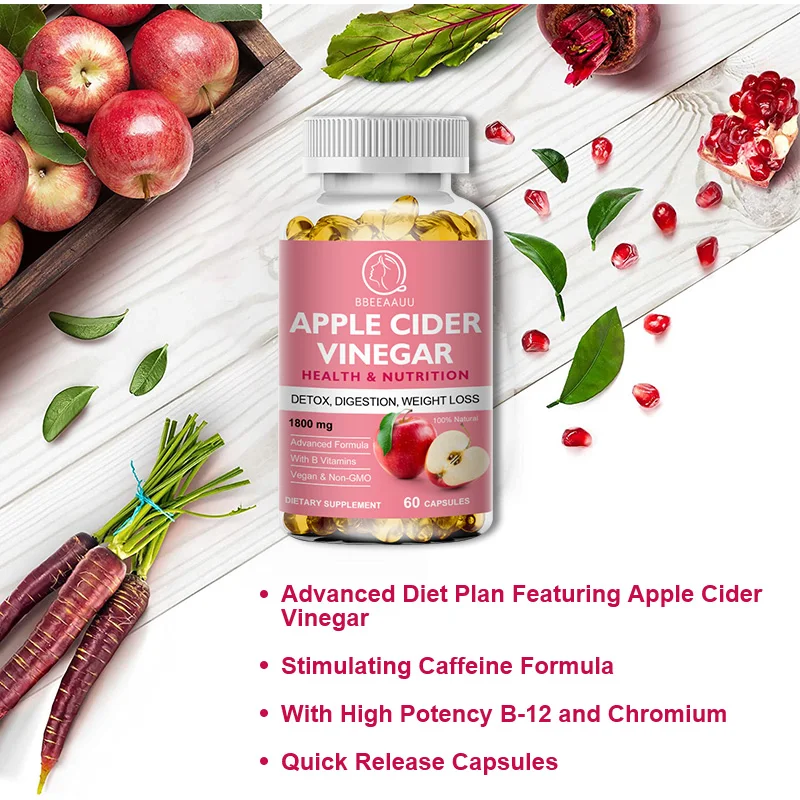 BBEEAAUU Acid Apple Cider Vinegar Capsules for Weight Loss Slimming Products Support Cholesterol Blood Sugar Levels & Gut Health