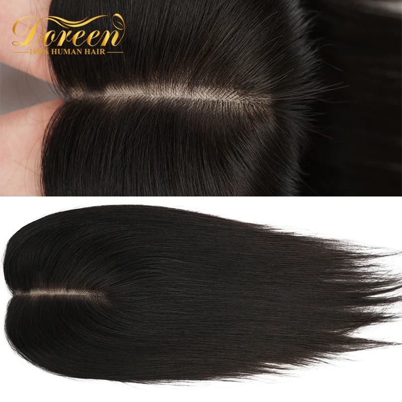 Doreen 7*10 8*12 9*14cm Silk Base Volume Topper Hair 100% Remy Virgin Human Hair Toppers for Women With Thin Hair Natural Color