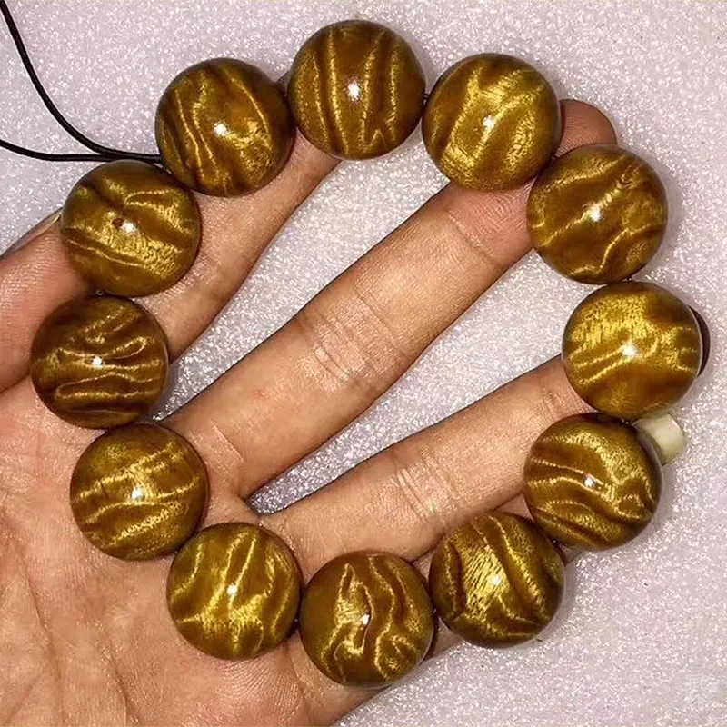 

Luxury Natural Sichuan Golden Nanmu 20mm Bracelet Small Leaf Wood Golden Nanshui Shadow Men and Women's Buddha Beads Handstring