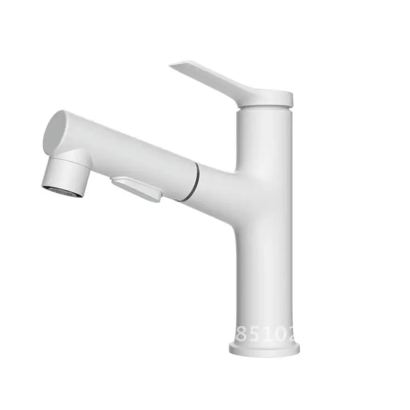 

White Wash Basin Pull-Out Faucet Hot And Cold Water Bathroom Sink Copper Modern Minimalist Design with Ceramic Disc Valve