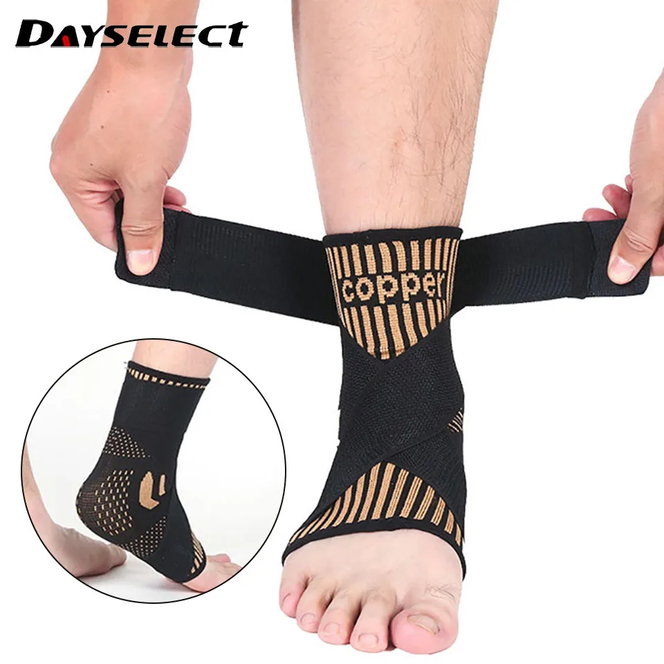 AliExpress dayselect 1Pcs Copper Ion Ankle Brace Adjustable Knitted Ankle Brace Compression Strap Fitness Cycling Running Copper Fiber Ankle Brace