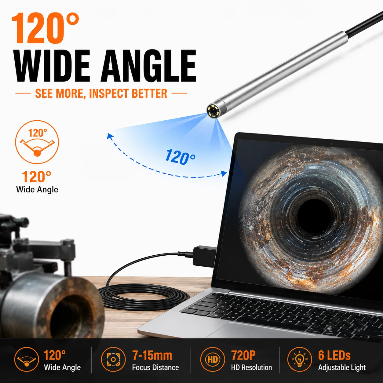 5.0mm 3.9mm Rifle Bore scope Barrel Endoscope Camera Suitable for 0.2-inch Diameter and larger  Used with Android and PC