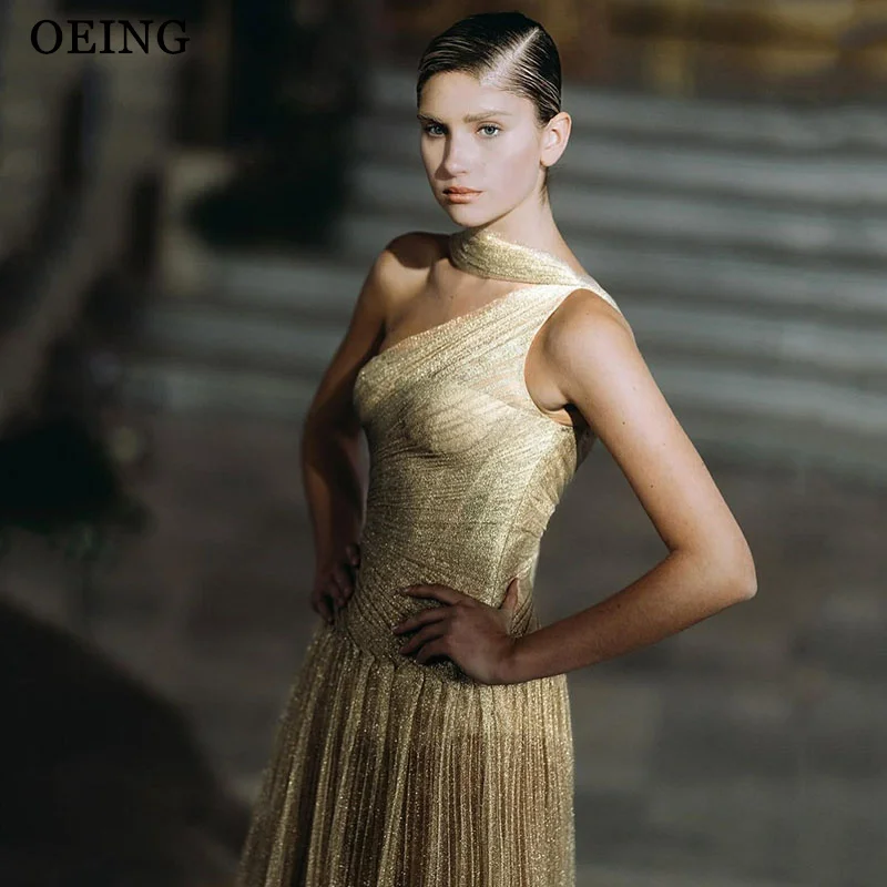 

OEING Modern A-Line Prom Dresses One Shoulder Sleeveless Draped Party Gowns Ankle Length Evening Dresses 2025 Customized