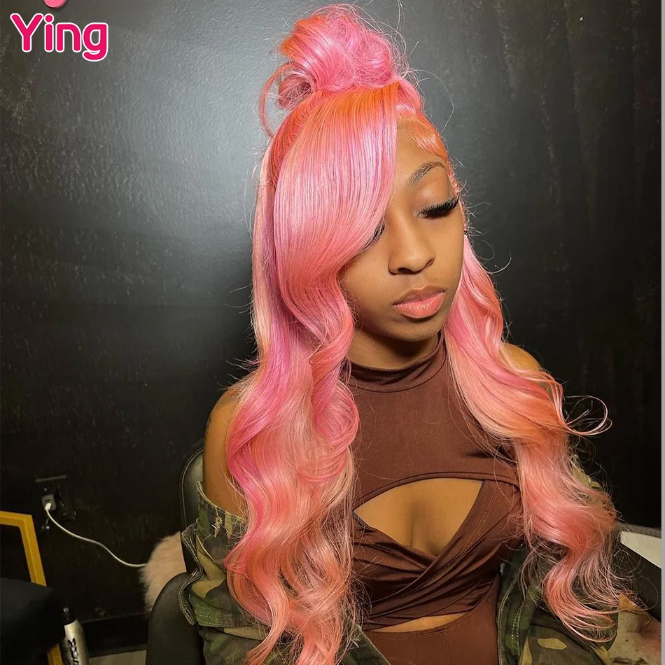 Ying-Perruque Lace Front Wig Body Wave brésilienne naturelle, cheveux Remy, couleur rose blond, 13x4, 13x6, pre-plucked, 200% de densité