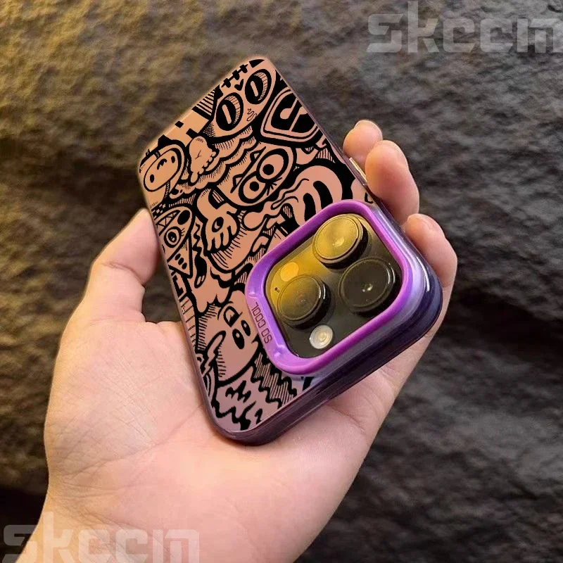 Custodia per telefono base in TPU con design Graffiti nero per iPhone 16 15 14 Pro Max 13 12 11 XS X XR 7 8 Plus 16 Cover rigida antiurto