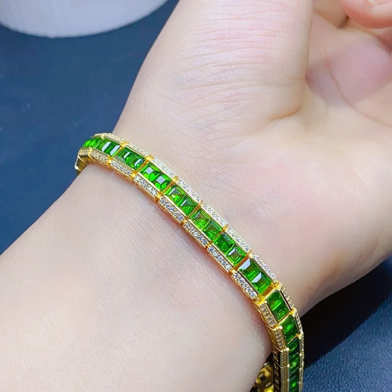 

Natural Diopside Bracelet 3x3mm, 925 Sterling Silver Green Gemstone Jewelry for Women